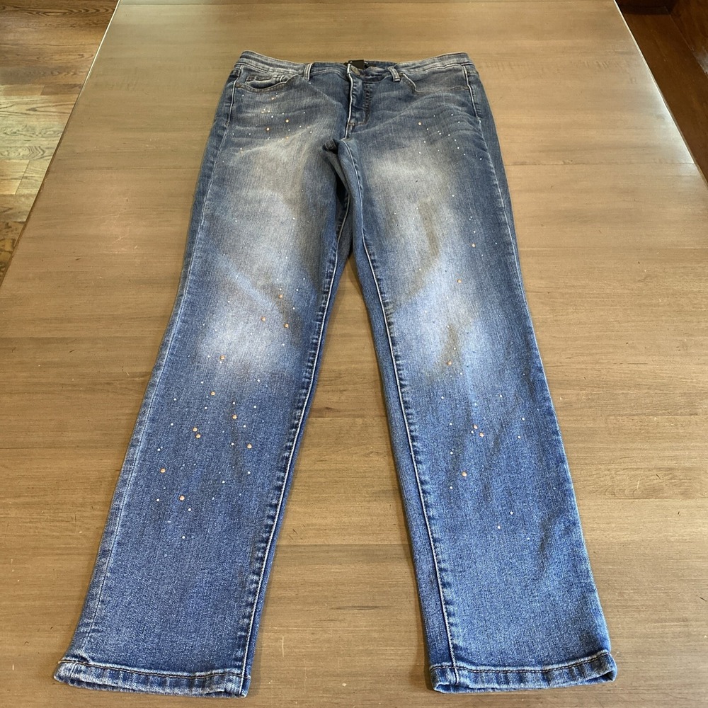 Nine West Women's Jeans Size 10‎ Slim Boyfriend RoseGold/Silver Embellishments